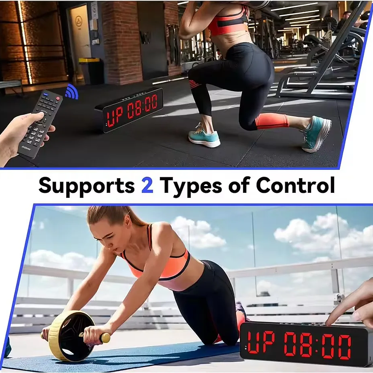 Temporizador remoto para gimnasio, temporizadores de tiempo de intervalo ultraligeros de 2 pulgadas con cuenta atrás LED/reloj de pared con batería, cronómetro de Fitness 4