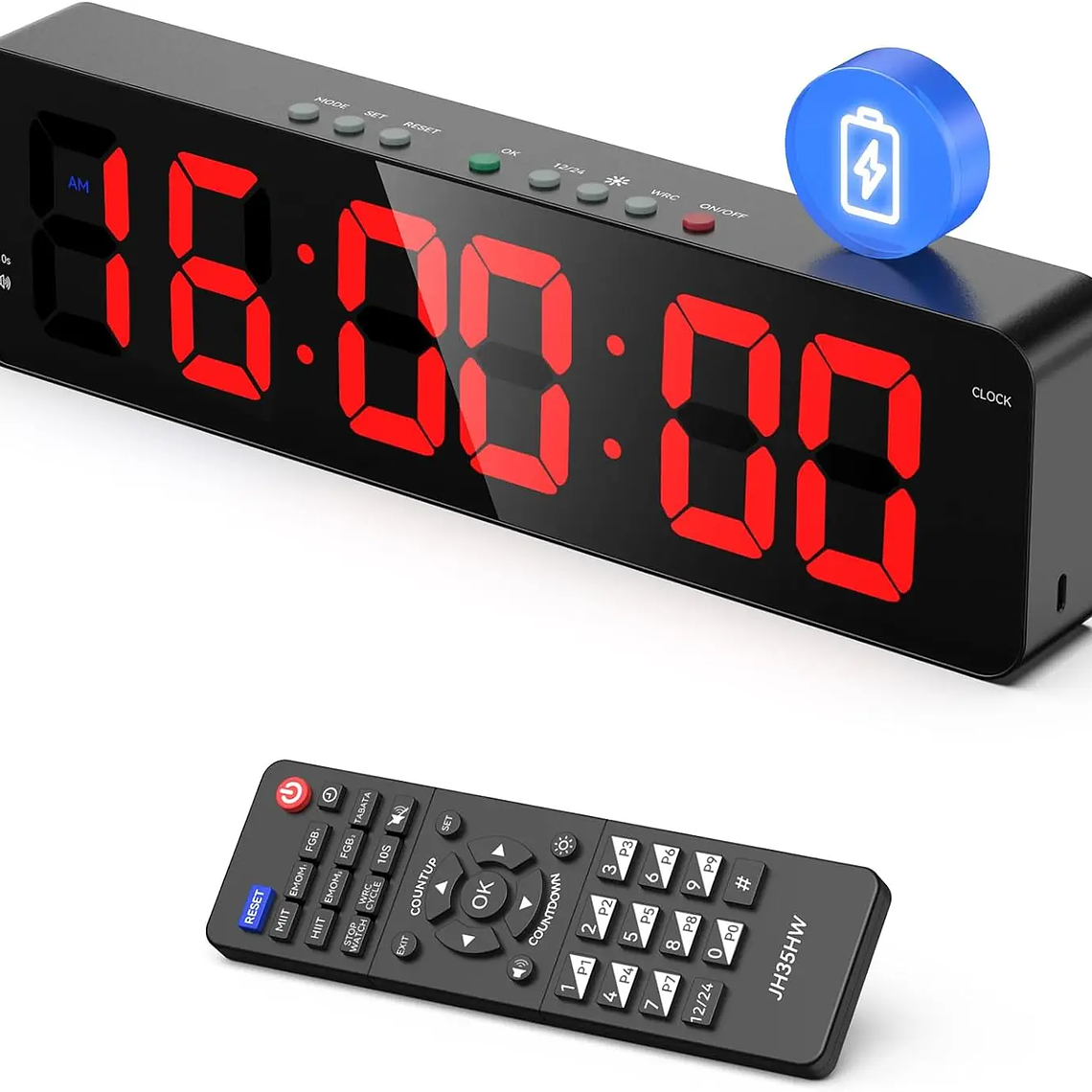 Temporizador remoto para gimnasio, temporizadores de tiempo de intervalo ultraligeros de 2 pulgadas con cuenta atrás LED/reloj de pared con batería, cronómetro de Fitness 7