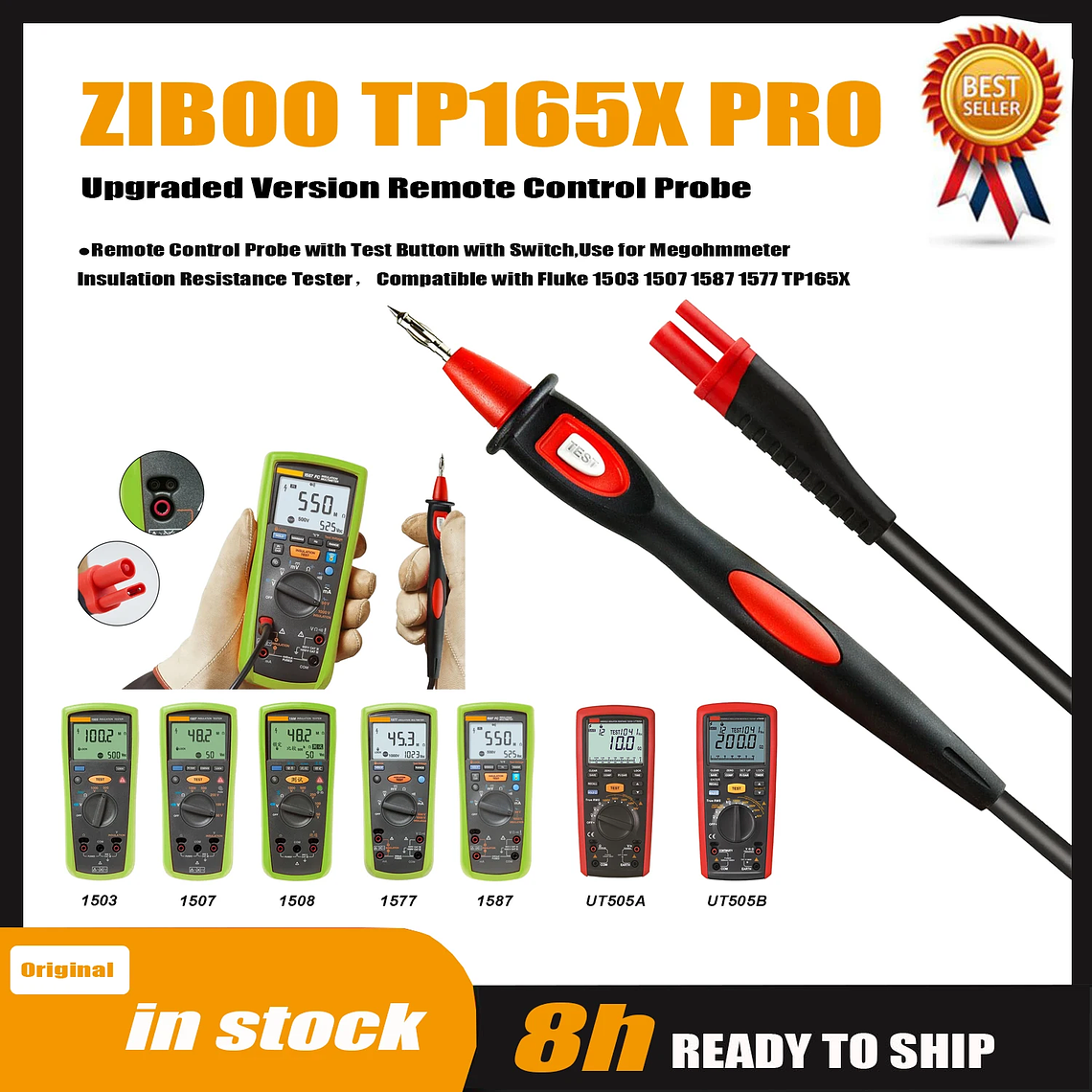 ZIBOO TP165X PRO Sonda de Control remoto versión mejorada con botón de prueba, uso para probador de resistencia de aislamiento de Megohmmeter. 8