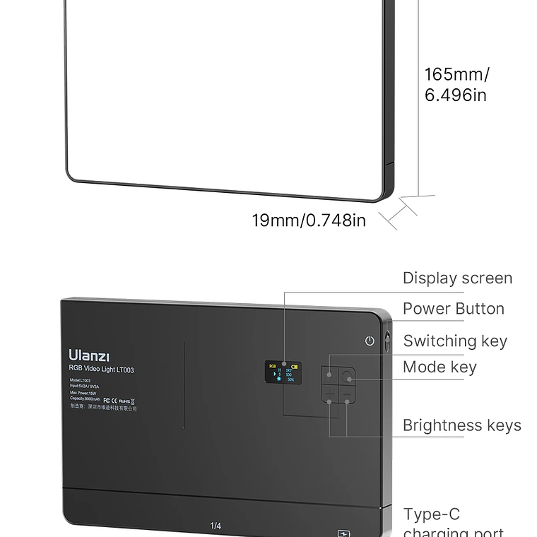Ulanzi LT003 Luz de vídeo LED Panel de luz RGB 2500-9000K CRI 95+ 8000mAh Luz de relleno para transmisión de vídeo en vivo Tiktok Youtube 25