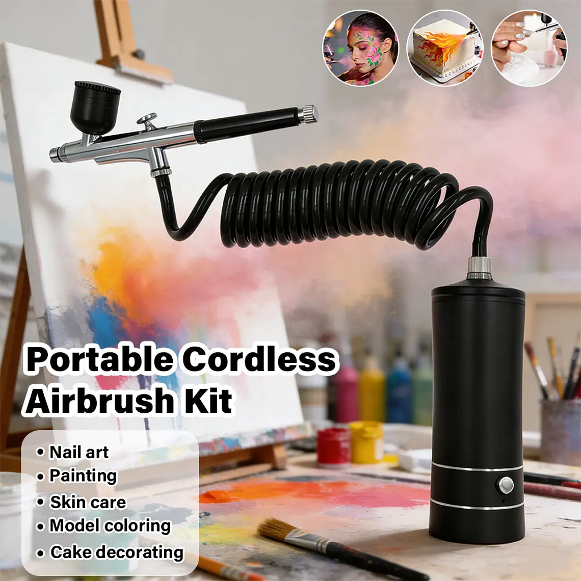 Kit de pintura para decoración de uñas con aerógrafo, Mini aerógrafo con compresor para pintura de pasteles y uñas, pistola pulverizadora manual portátil, aerógrafo para uñas 2