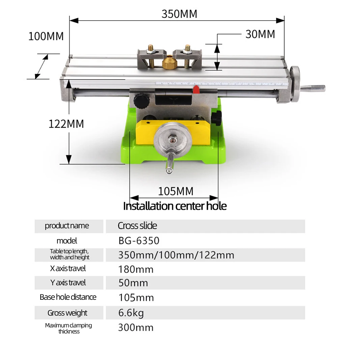 Allsome Mesa Transversal de Precisión, Tabla Cruzada con Abrazaderas Banco de Tornillo en Cruz de Trabajo mesa de coordenadas para Taladros, Fresadoras, CNC, etc. Superficie de Trabajo BG-6350 3