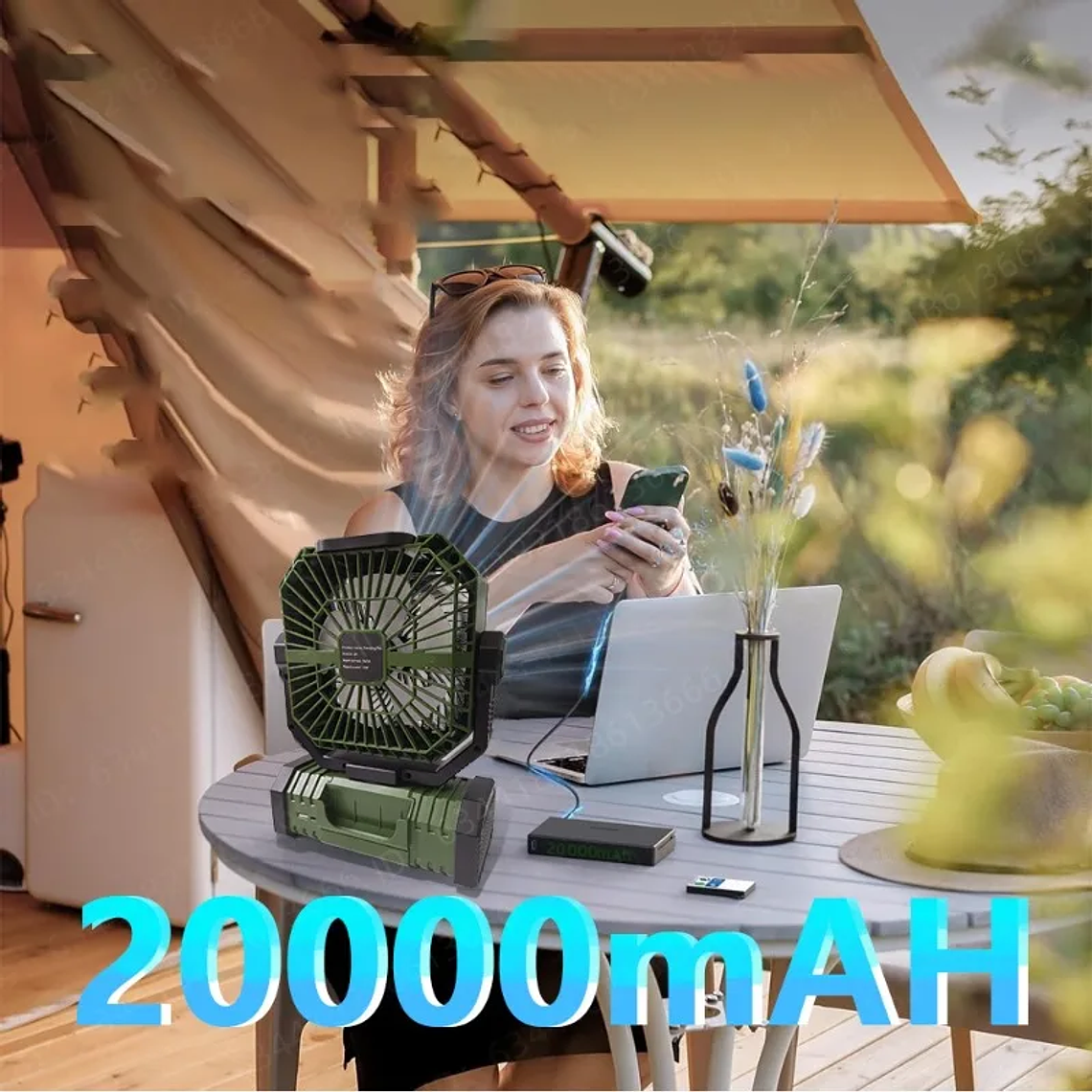20000mAhVentiladores al aire libre ventilador de camping recargable y batería Tres en uno con luces LED Función de rotación temporizada campamentos verano 1