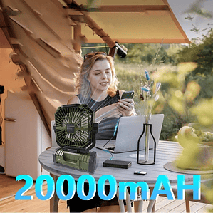 20000mAhVentiladores al aire libre ventilador de camping recargable y batería Tres en uno con luces LED Función de rotación temporizada campamentos verano