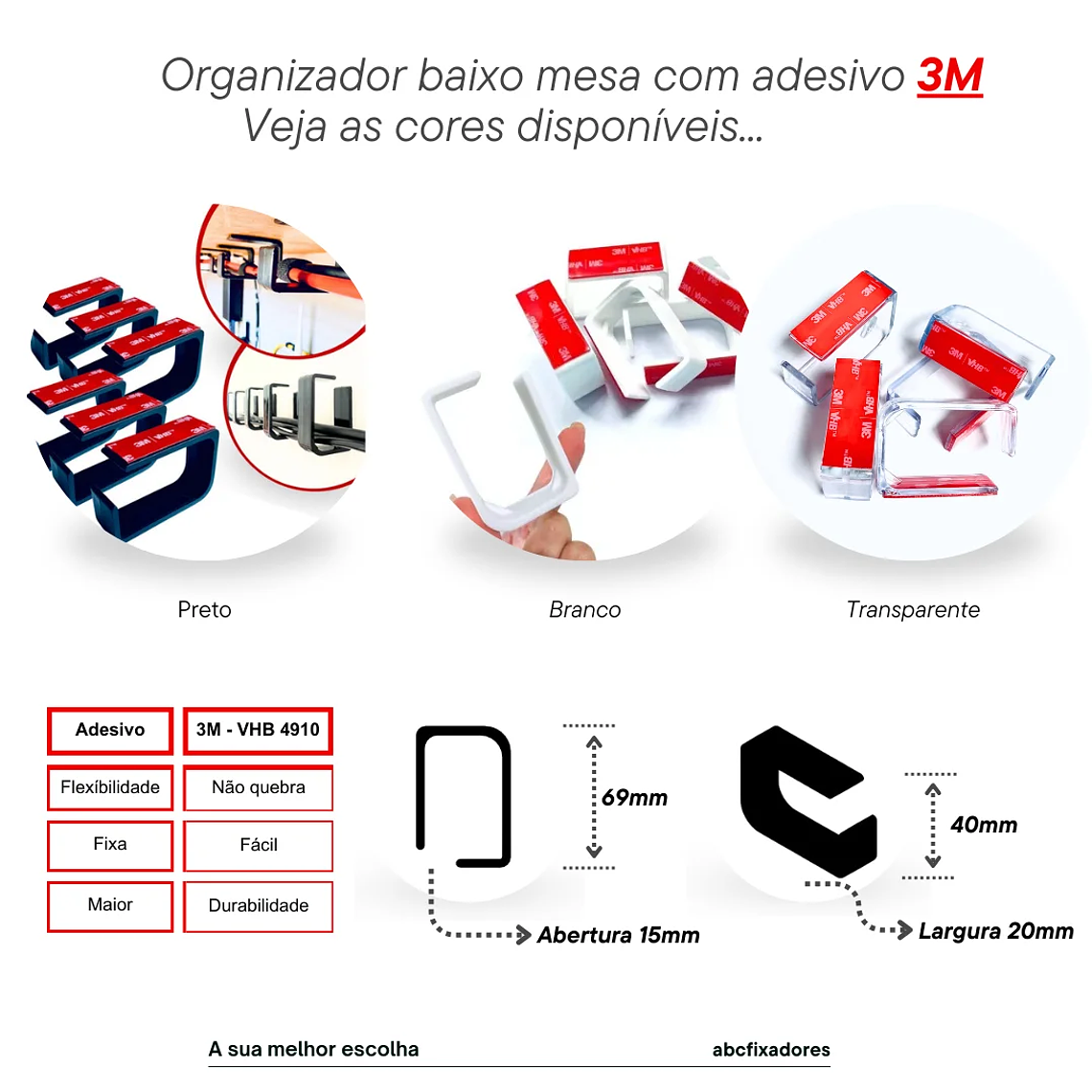 Organizador de cables autoadhesivo, organizador de escritorio de 3M, gestión de cables, 20 Uds. 3