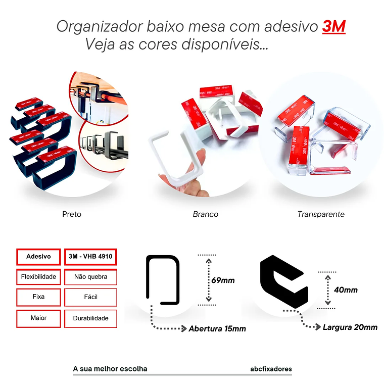 Organizador de cables autoadhesivo, organizador de escritorio de 3M, gestión de cables, 20 Uds. 3