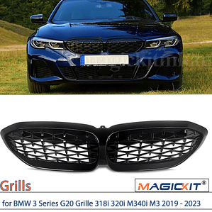 MAGICKIT para BMW Serie 3 G20 Berlina/G21 Estate 2018-2021 parrilla delantera de riñón con accesorios de coche negro brillante