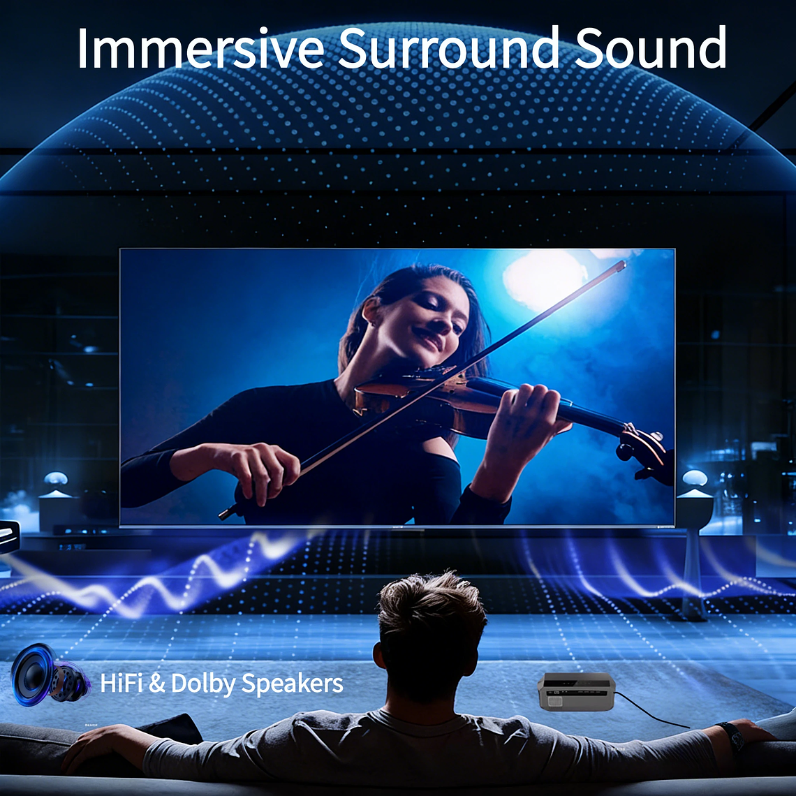 Proyector de películas 4K con enfoque automático, 3500 ANSI, wifi 2.4+5G, bluetooth, 1080P Full HD HDR, Android TV, proyector de video para uso diurno, cine en casa 5