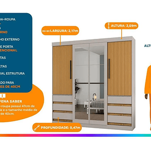 Armario Pareja con Espejo 4 Puertas 6 Cajones Araplac Sofia