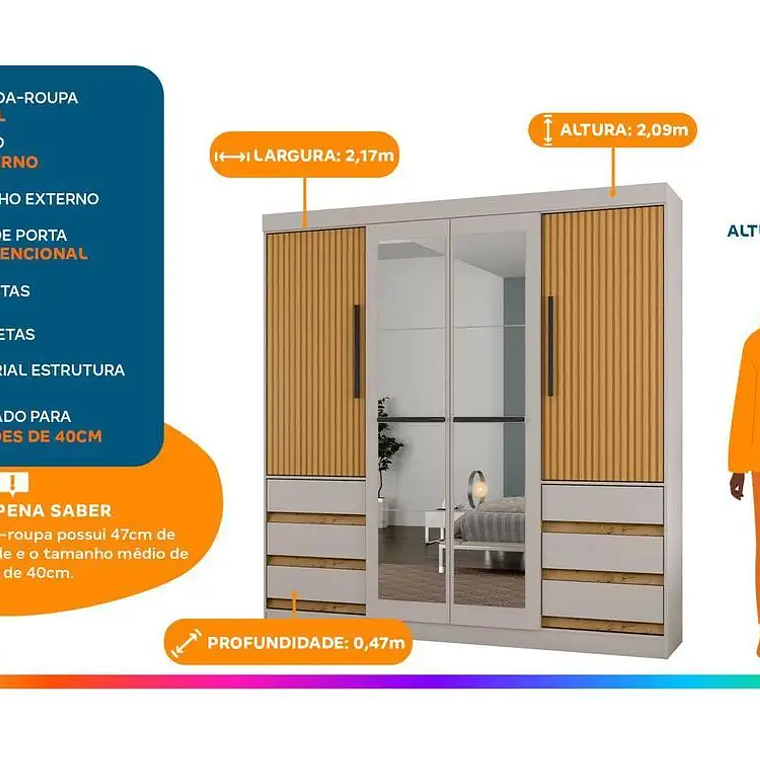 Armario Pareja con Espejo 4 Puertas 6 Cajones Araplac Sofia 2