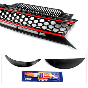 Rejilla de malla hexagonal sin Badgeless, color negro, embellecedor rojo, compatible con VW MK6 Golf GTI Jetta Sportwagen