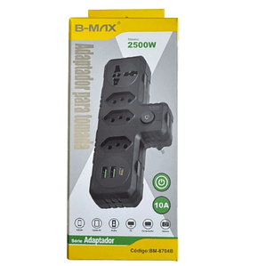 Extensión de 3 tomas, 2 USB, 1C, 1, Universal, Bivolt, 110V/220V, Sem Fio, diseño Compacto, Resistente, Ideal para Casa y Escritorio