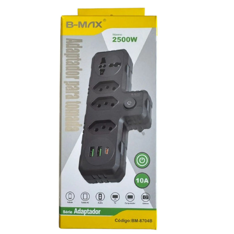 Extensión de 3 tomas, 2 USB, 1C, 1, Universal, Bivolt, 110V/220V, Sem Fio, diseño Compacto, Resistente, Ideal para Casa y Escritorio 2