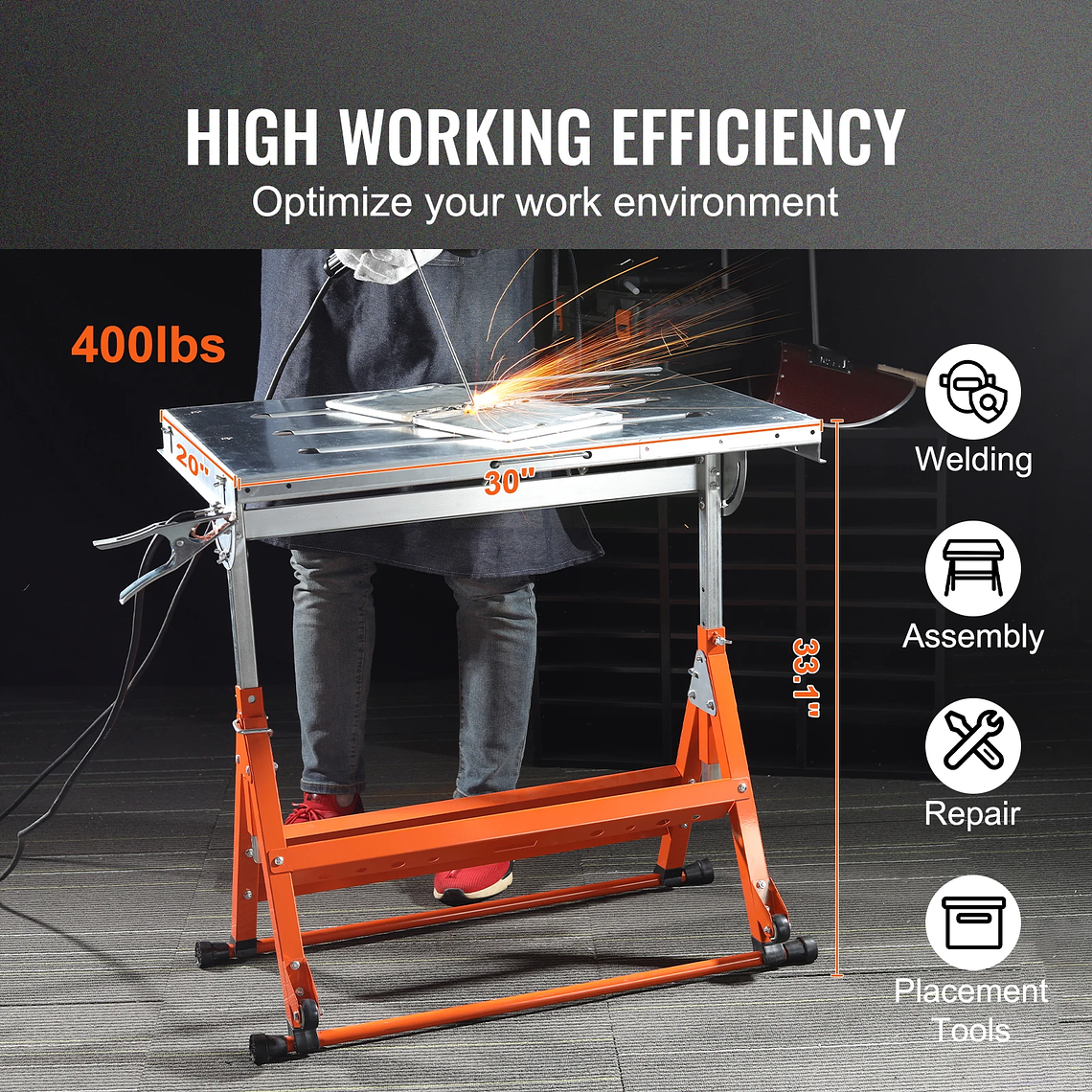 SucceBuy-mesa de soldadura plegable de 18/20/24 pulgadas, herramienta de soldadura auxiliar de mesa de acero, banco de trabajo portátil de altura Flexible para el trabajo 2