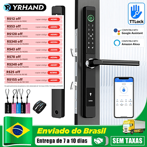 Cerradura biométrica de aluminio con aplicación Ttlock de Brasil, manija de puerta con huella dactilar Aleax, cerradura Digital sin llave para cerradura inteligente deslizante de vidrio