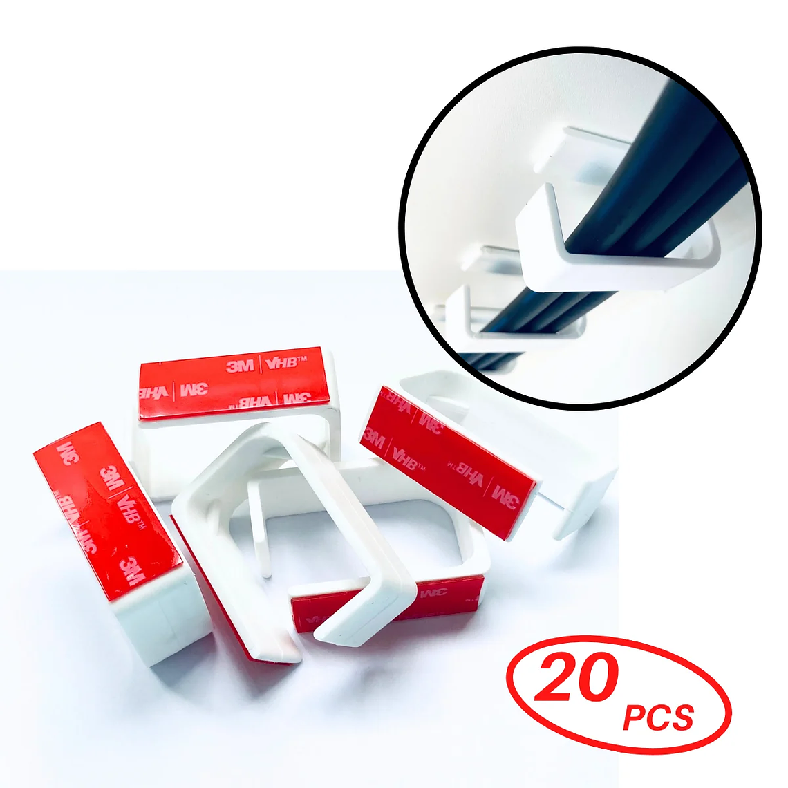 Organizador de cables autoadhesivo, organizador de escritorio de 3M, gestión de cables, 20 Uds. 7