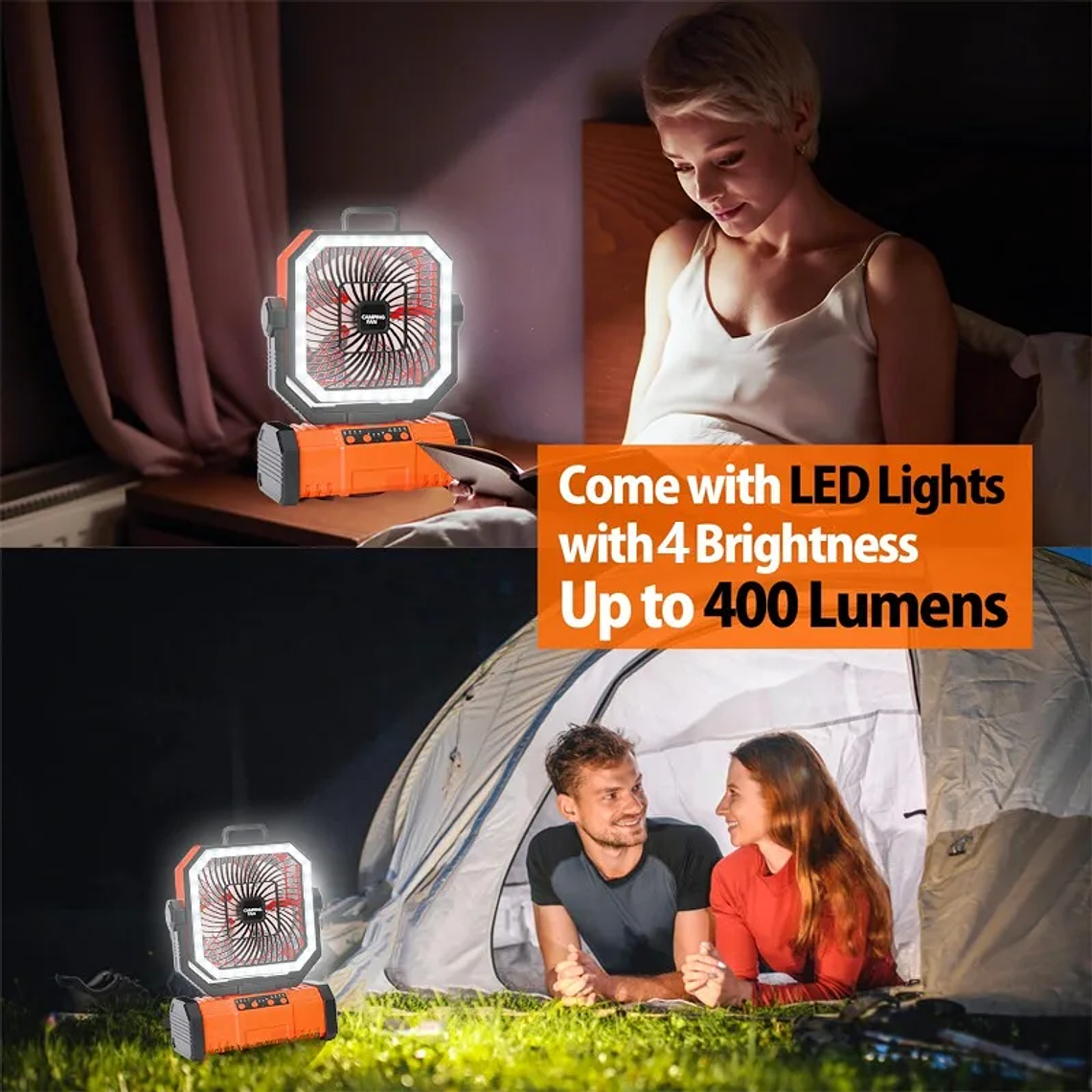 20000mAhVentiladores al aire libre ventilador de camping recargable y batería Tres en uno con luces LED Función de rotación temporizada campamentos verano 4