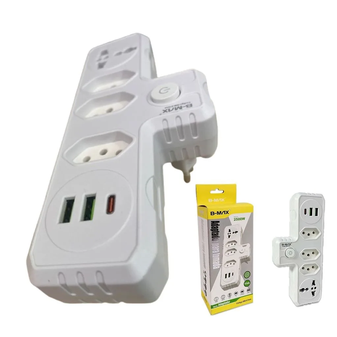 Extensión de 3 tomas, 2 USB, 1C, 1, Universal, Bivolt, 110V/220V, Sem Fio, diseño Compacto, Resistente, Ideal para Casa y Escritorio 4