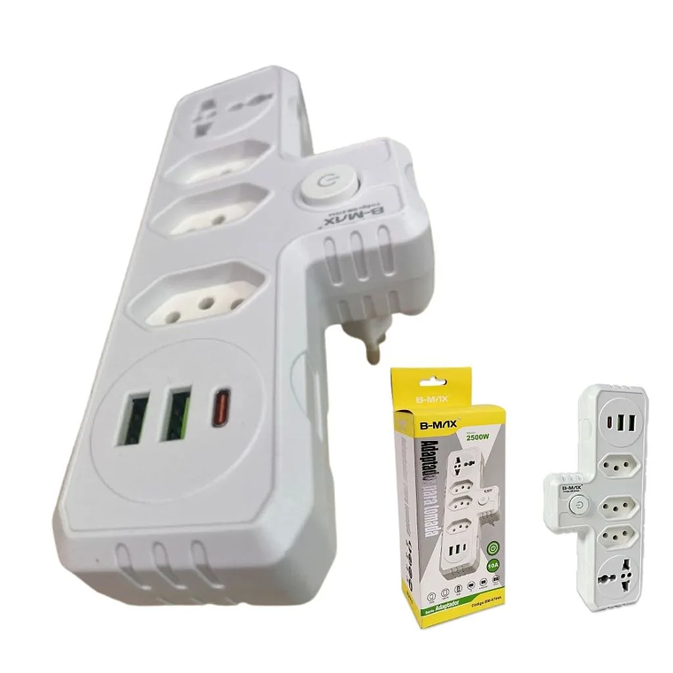Extensión de 3 tomas, 2 USB, 1C, 1, Universal, Bivolt, 110V/220V, Sem Fio, diseño Compacto, Resistente, Ideal para Casa y Escritorio 4