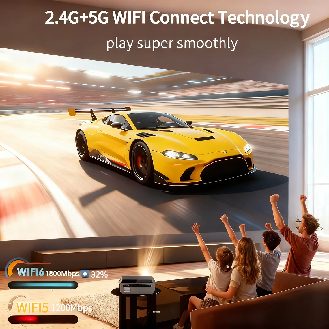 Proyector de películas 4K con enfoque automático, 3500 ANSI, wifi 2.4+5G, bluetooth, 1080P Full HD HDR, Android TV, proyector de video para uso diurno, cine en casa 6