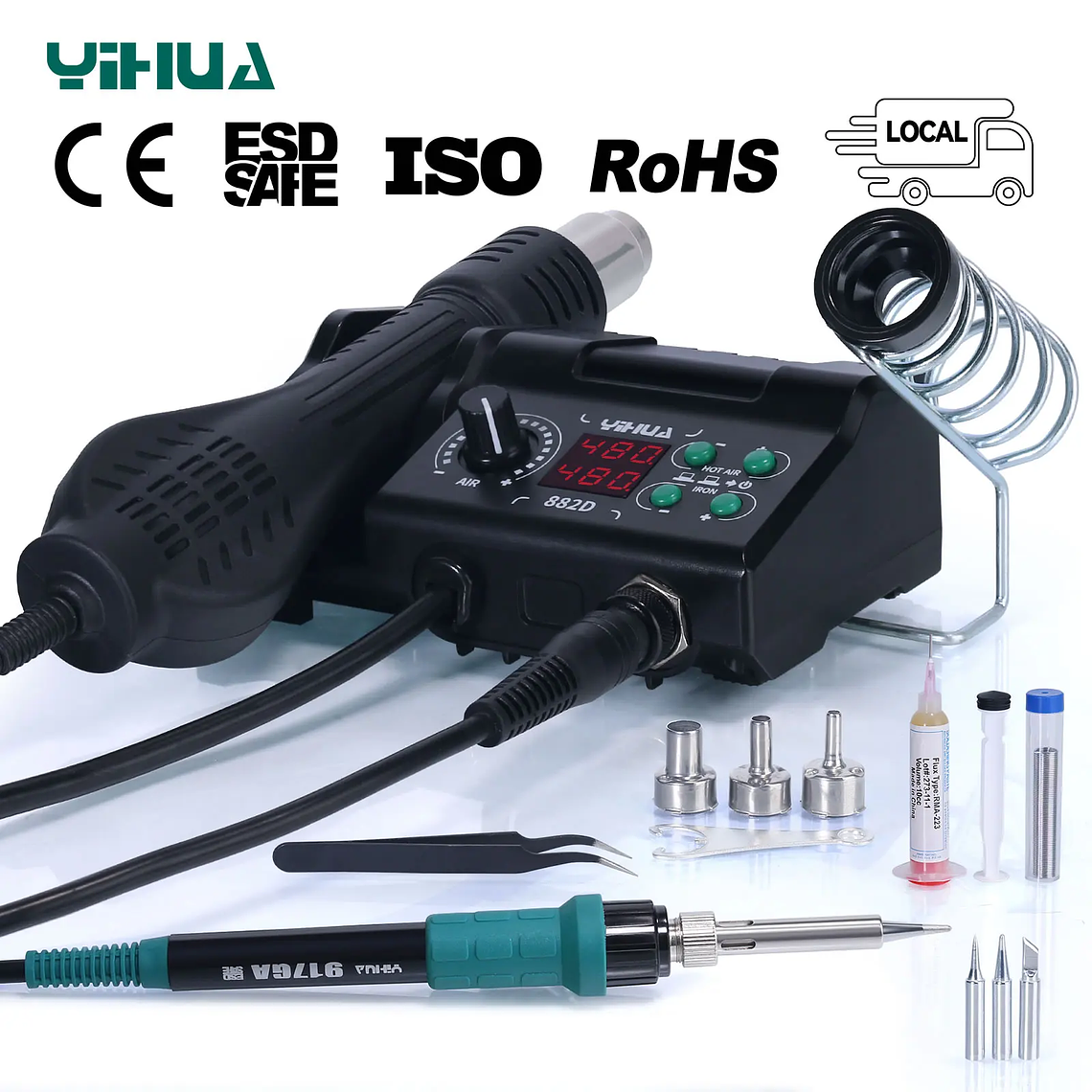 YIHUA 750W 2-in-1 Soldering Station Hot Air Rework Station Adjustable Temp ESD 1
