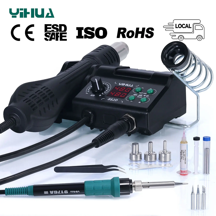 YIHUA 750W 2-in-1 Soldering Station Hot Air Rework Station Adjustable Temp ESD 1