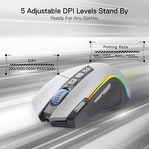 Redragon M612 PRO RGB BT 2.4G Gaming Gamer Mouse, Óptico Inalámbrico 8000 DPI 9 Botones Programables 7 Modos Retroiluminados, B