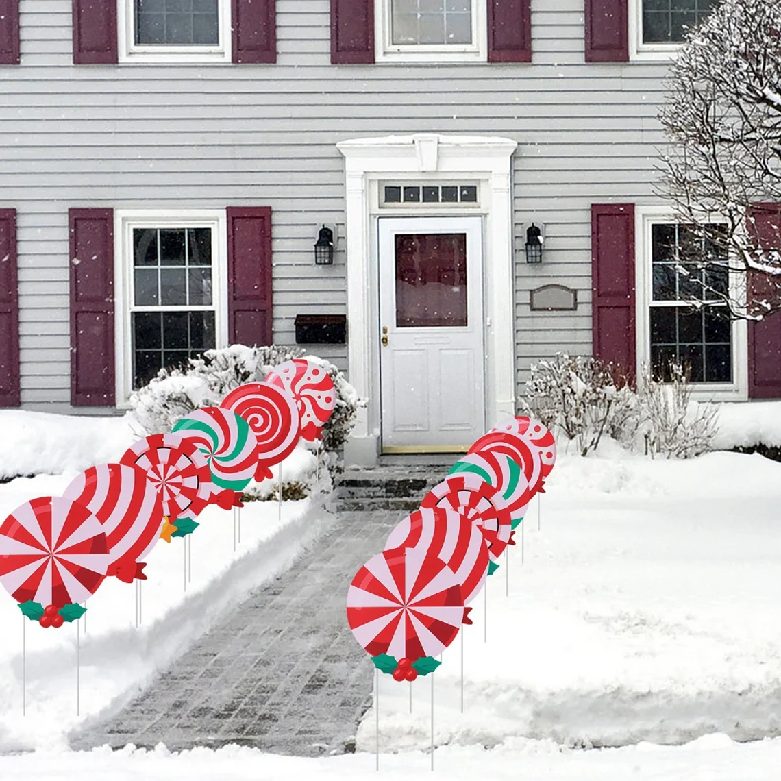 Decoración navideña de madera, piruleta de caramelo de madera de menta pimienta colorida, colgante para árbol de Navidad 5