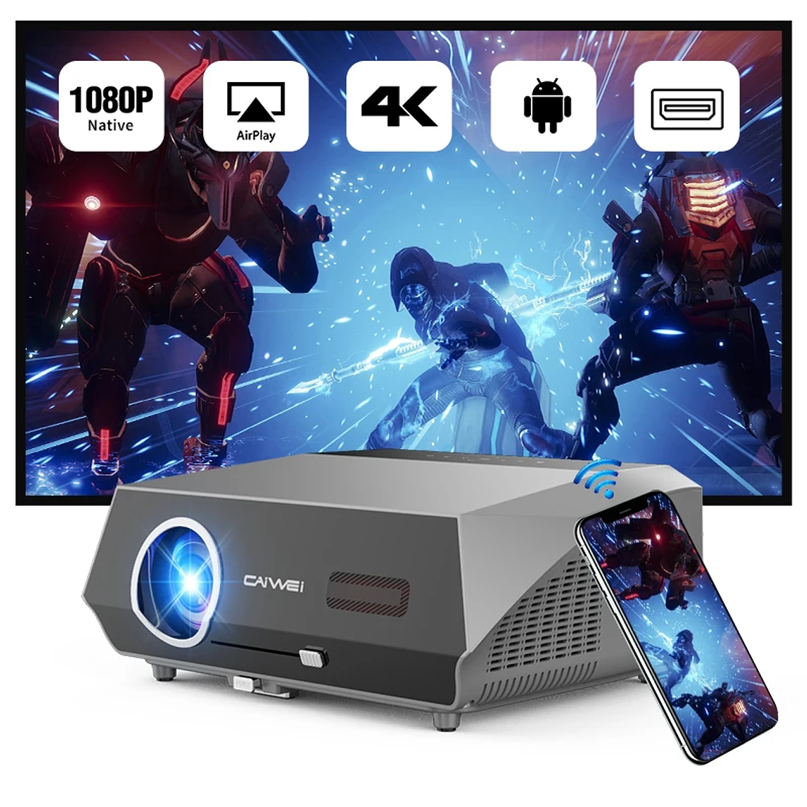 Proyector de películas 4K con enfoque automático, 3500 ANSI, wifi 2.4+5G, bluetooth, 1080P Full HD HDR, Android TV, proyector de video para uso diurno, cine en casa 7