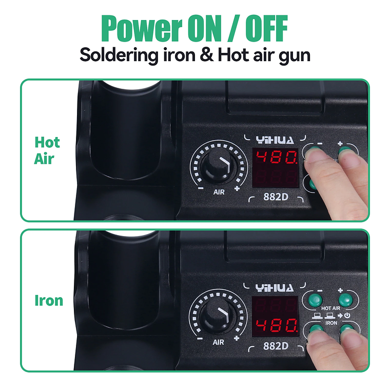YIHUA 750W 2-in-1 Soldering Station Hot Air Rework Station Adjustable Temp ESD 3