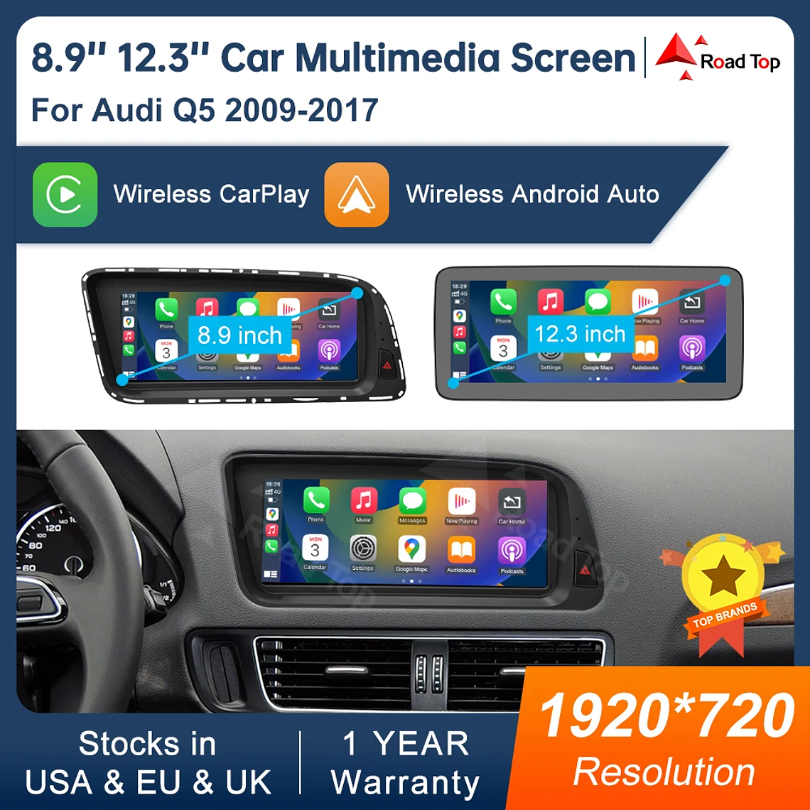 Pantalla táctil Multimedia de 8,9 pulgadas y 12,3 pulgadas para Audi Q5 2009-2017 Airplay Miracast función inalámbrica Carplay Android Auto 1