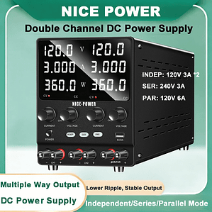 NICE-POWER 120V 3A 6A Fuente de alimentación de laboratorio dual ajustable 4 en 1, fuente de alimentación digital de banco 30V 10A, salida estable, modos independiente, serie, paralelo, 0-240V para 