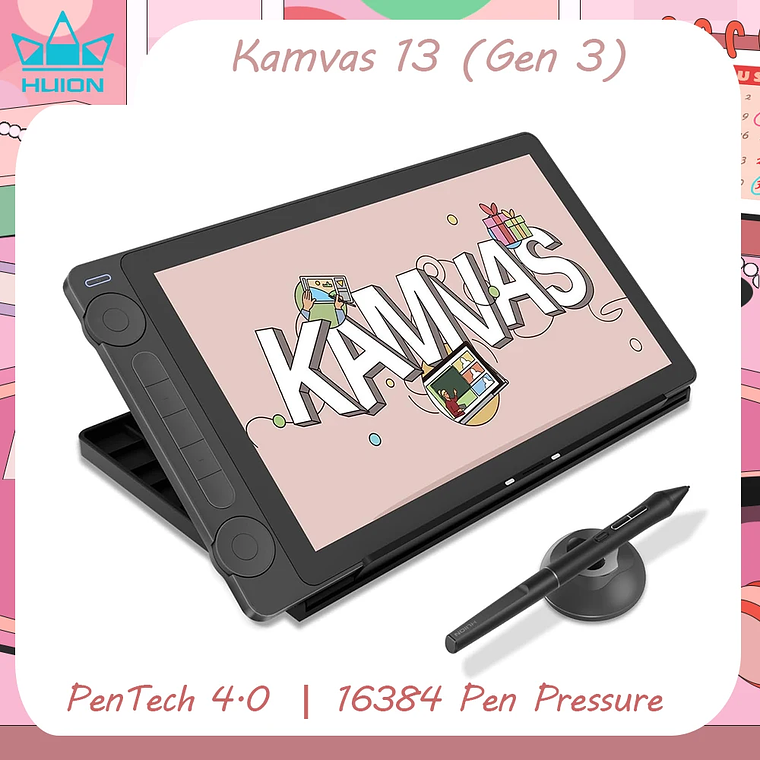 Huion Tablet Kamvas 13 (Gen 3) Tabletas gráficas Monitor 16K niveles de presión Pantalla de 13,3 pulgadas Pantalla de dibujo PenTech 4.0 Stylus 1