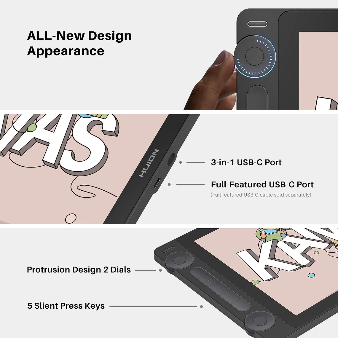 Huion Tablet Kamvas 13 (Gen 3) Tabletas gráficas Monitor 16K niveles de presión Pantalla de 13,3 pulgadas Pantalla de dibujo PenTech 4.0 Stylus 2