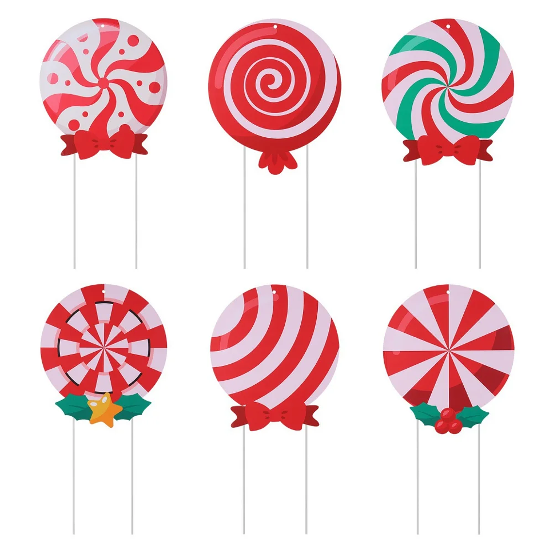 Decoración navideña de madera, piruleta de caramelo de madera de menta pimienta colorida, colgante para árbol de Navidad 6