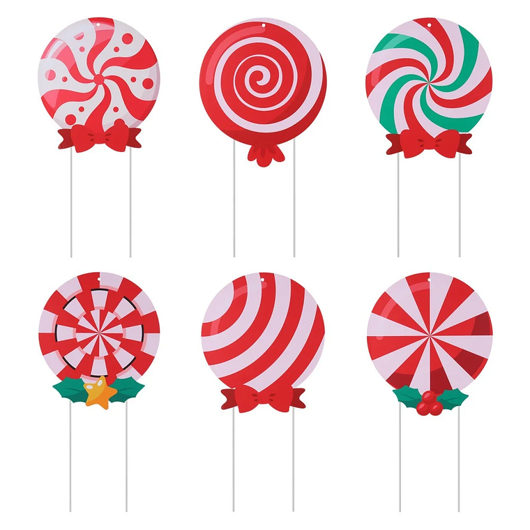 Decoración navideña de madera, piruleta de caramelo de madera de menta pimienta colorida, colgante para árbol de Navidad 6