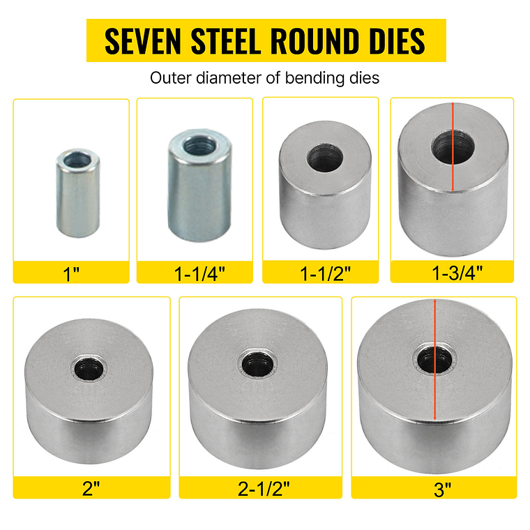 SucceBuy dobladora de tubos YP-9 banco Manual Kit de doblado de tubos de acero con 7Dies 1-3 pulgadas multifunción herramienta compacta para doblar frenos de barra plana 10