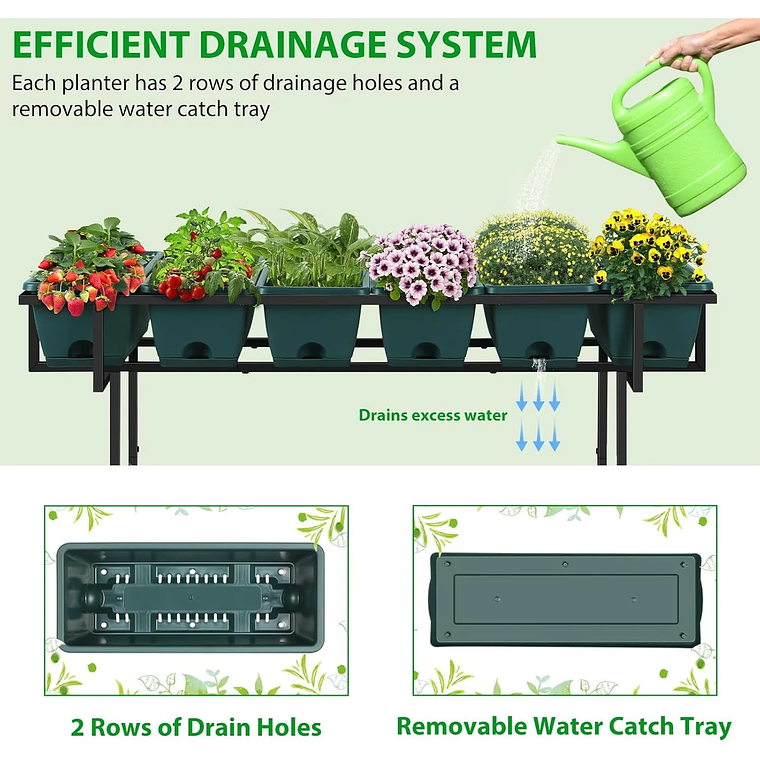 Cama de jardín elevada de plástico 43x17x29 |   Ruedas+almacenamiento |   Macetero exterior elevado para verduras y flores |   Patio trasero/Patio/balcón 4