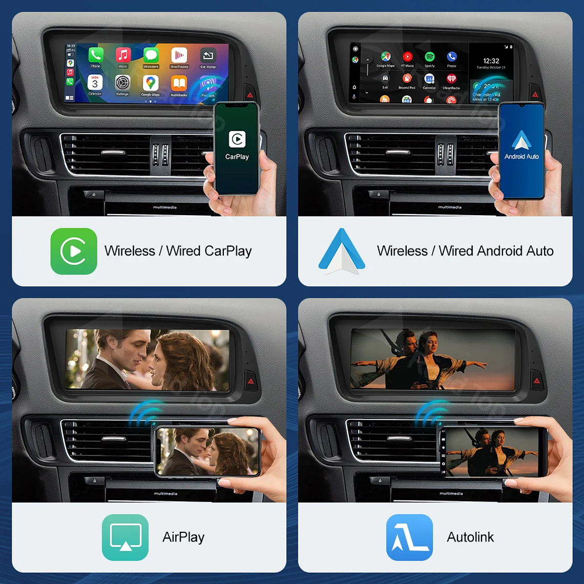 Pantalla táctil Multimedia de 8,9 pulgadas y 12,3 pulgadas para Audi Q5 2009-2017 Airplay Miracast función inalámbrica Carplay Android Auto 4