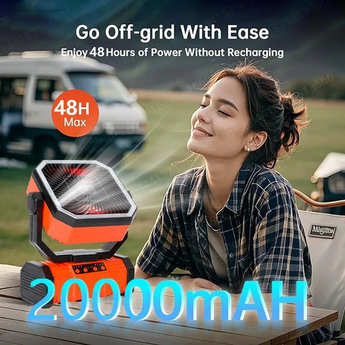 20000mAhVentiladores al aire libre ventilador de camping recargable y batería Tres en uno con luces LED Función de rotación temporizada campamentos verano 10