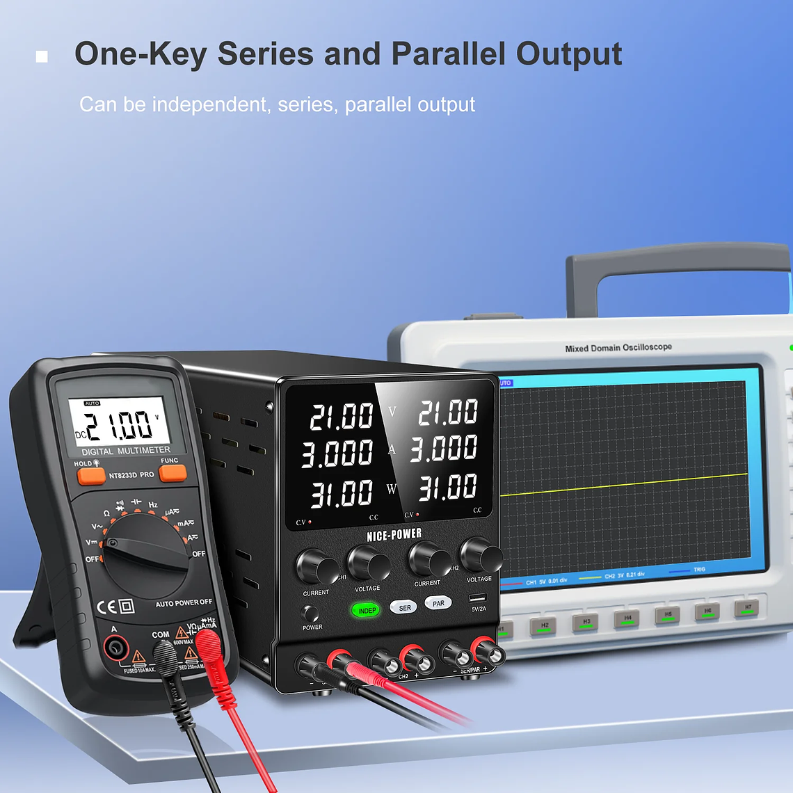 NICE-POWER 120V 3A 6A Fuente de alimentación de laboratorio dual ajustable 4 en 1, fuente de alimentación digital de banco 30V 10A, salida estable, modos independiente, serie, paralelo, 0-240V para  5