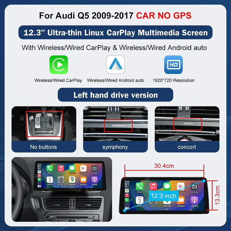 Pantalla táctil Multimedia de 8,9 pulgadas y 12,3 pulgadas para Audi Q5 2009-2017 Airplay Miracast función inalámbrica Carplay Android Auto 7