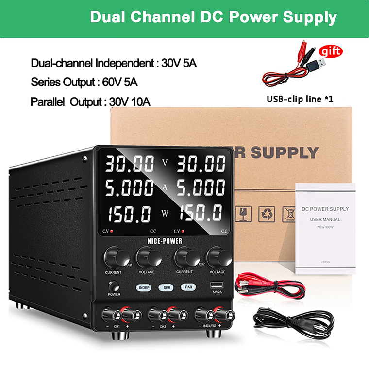 NICE-POWER 120V 3A 6A Fuente de alimentación de laboratorio dual ajustable 4 en 1, fuente de alimentación digital de banco 30V 10A, salida estable, modos independiente, serie, paralelo, 0-240V para  7