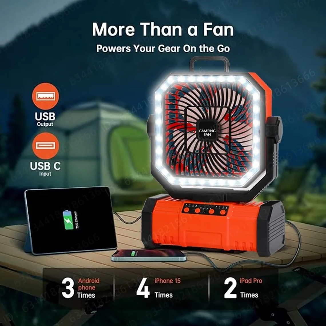 20000mAhVentiladores al aire libre ventilador de camping recargable y batería Tres en uno con luces LED Función de rotación temporizada campamentos verano 11