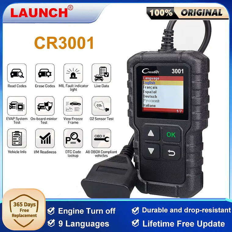 LAUNCH X431 CR3001 OBD2 escáner automotriz coche completo OBD2 herramienta de diagnóstico lector de código escáner actualización gratuita PK ELM 327 1