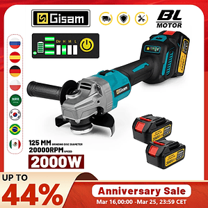 Gismis-amoladora angular eléctrica sin escobillas, 7 engranajes, amoladora angular recargable de 125MM, herramientas eléctricas de pulido para Pin de batería Makita de 18V