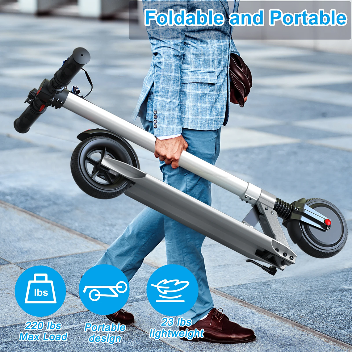 Patinete eléctrico para adultos, patinete eléctrico plegable con Control de crucero, sistema de frenado doble, absorción de impacto 6
