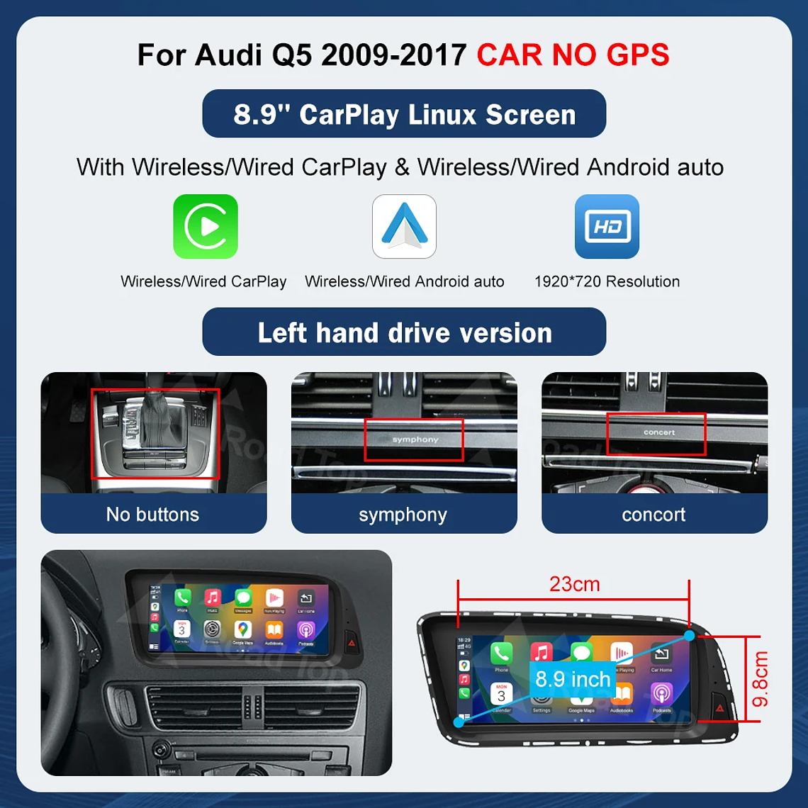 Pantalla táctil Multimedia de 8,9 pulgadas y 12,3 pulgadas para Audi Q5 2009-2017 Airplay Miracast función inalámbrica Carplay Android Auto 9