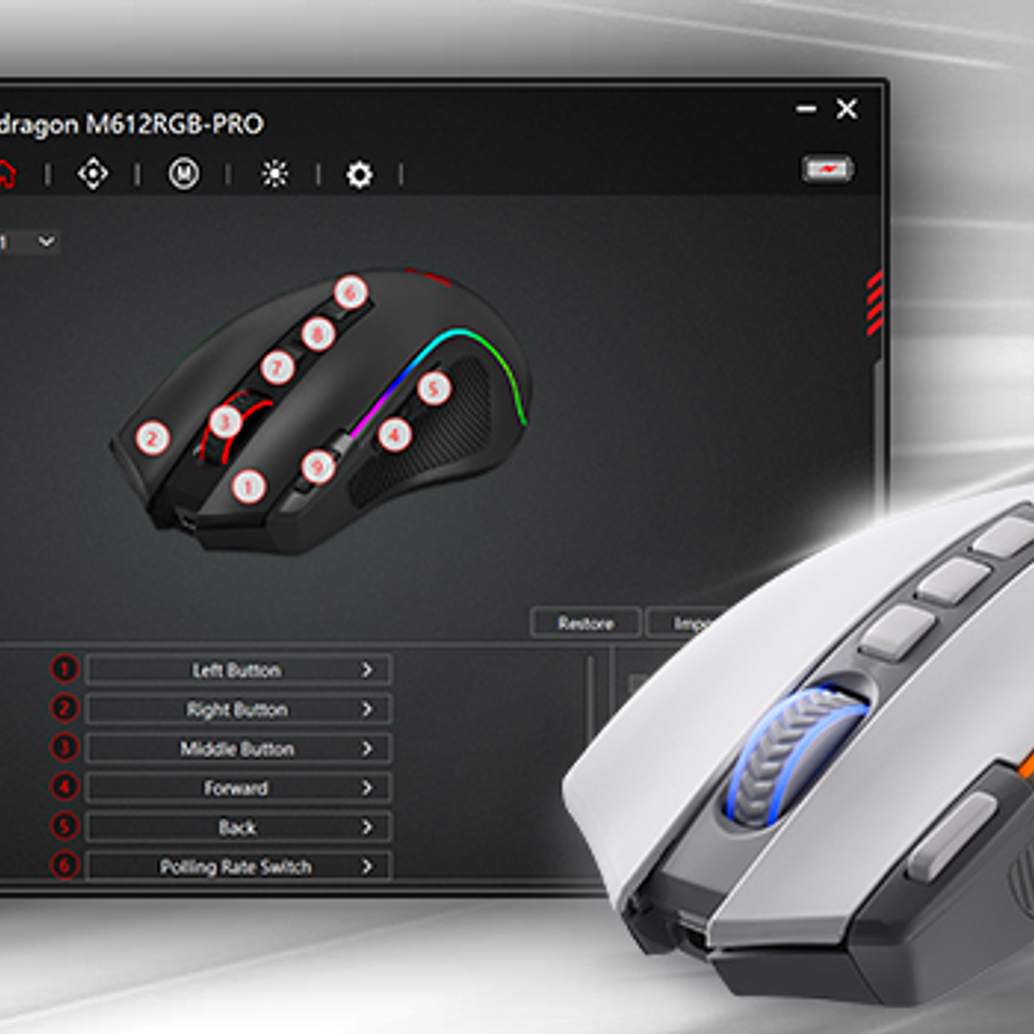 Redragon M612 PRO RGB BT 2.4G Gaming Gamer Mouse, Óptico Inalámbrico 8000 DPI 9 Botones Programables 7 Modos Retroiluminados, B 8