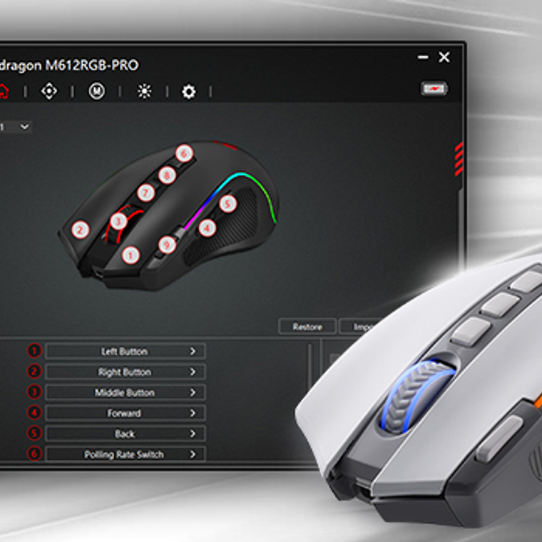 Redragon M612 PRO RGB BT 2.4G Gaming Gamer Mouse, Óptico Inalámbrico 8000 DPI 9 Botones Programables 7 Modos Retroiluminados, B 8